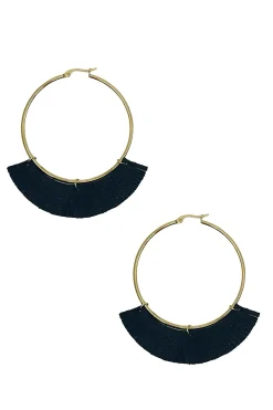 Store Carolina Olivia Leather Tassel Earrings Black