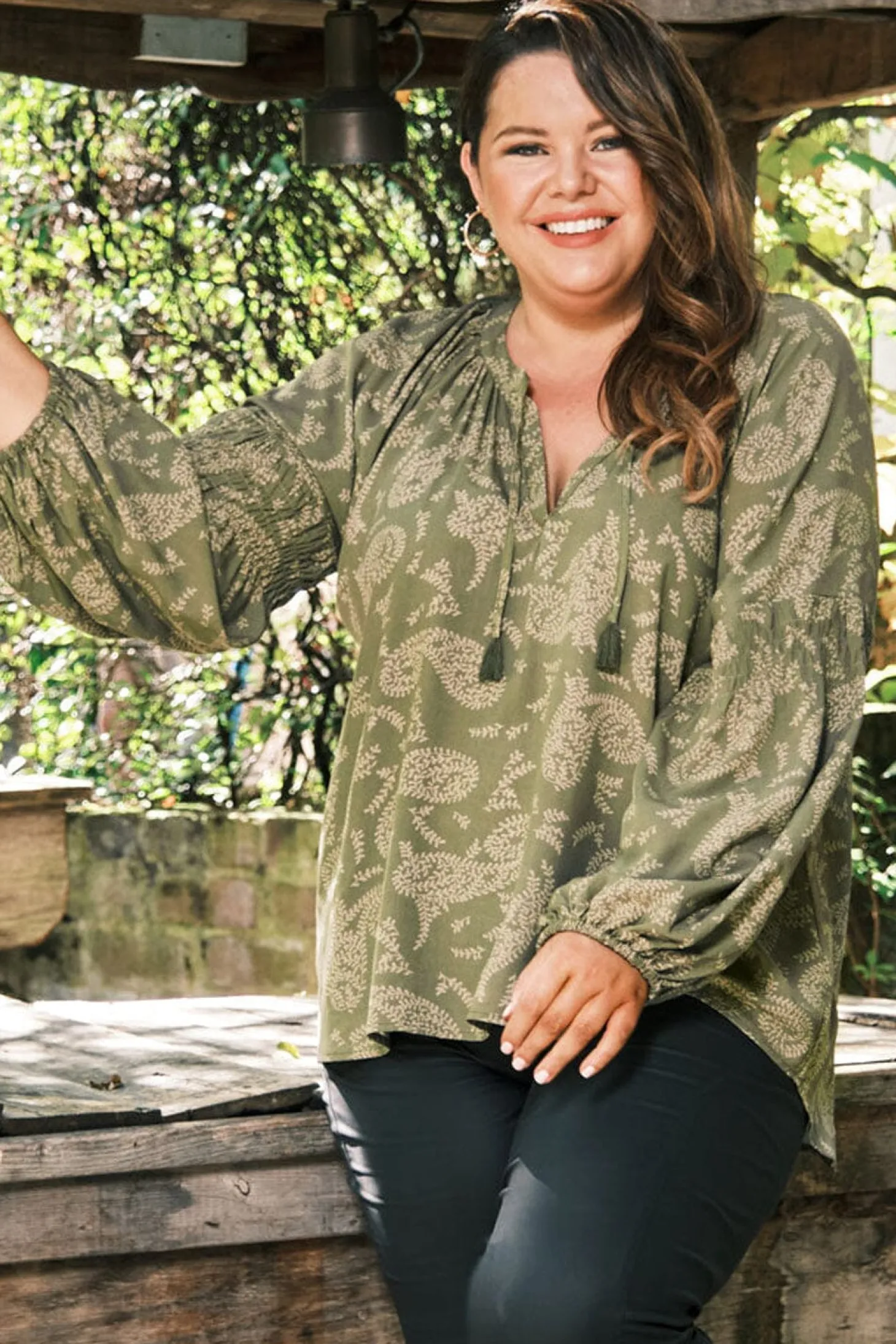 Sale Carolina Paisley Long Sleeve Top Olive