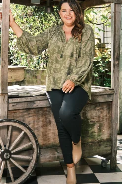 Sale Carolina Paisley Long Sleeve Top Olive