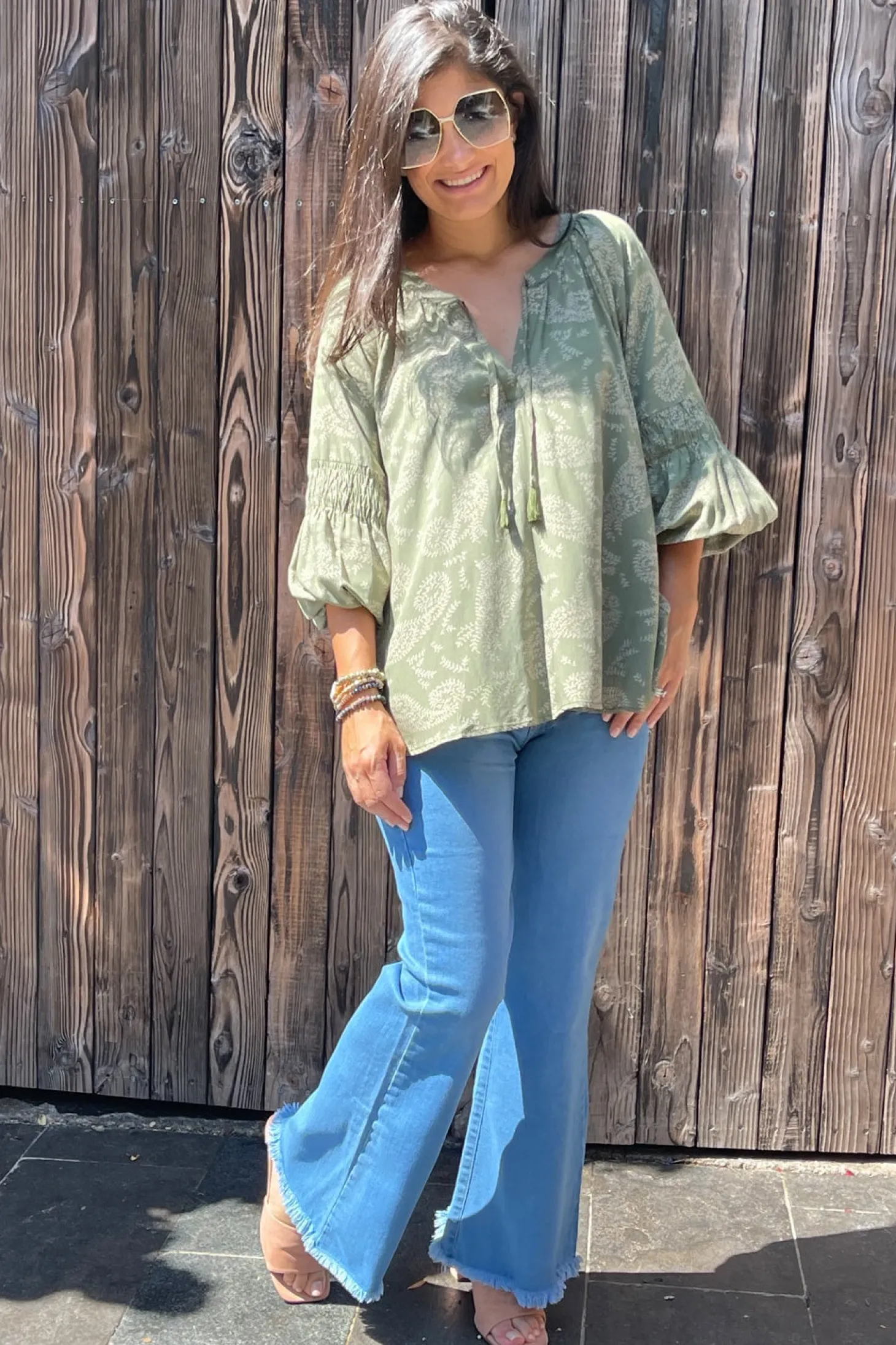 Sale Carolina Paisley Long Sleeve Top Olive