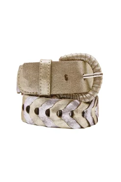 Cheap Carolina Plaited Jeans Belt Metallic Silver & Light Gold