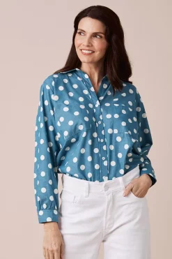 Outlet Carolina Polka Dots Collared Shirt Navy