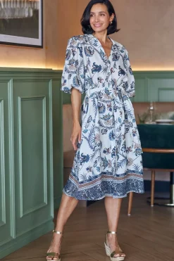 Best Sale Carolina Portia Linen Dress Navy and White