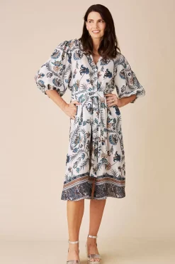 Best Sale Carolina Portia Linen Dress Navy and White