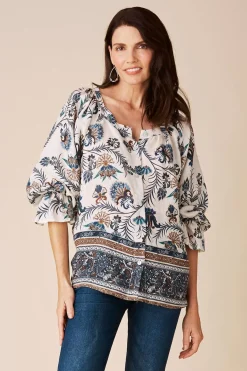 Hot Carolina Portia Linen Top Navy and White