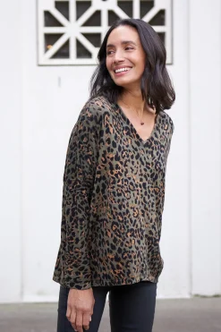 Fashion Carolina Rana Animal Print Jumper Olive