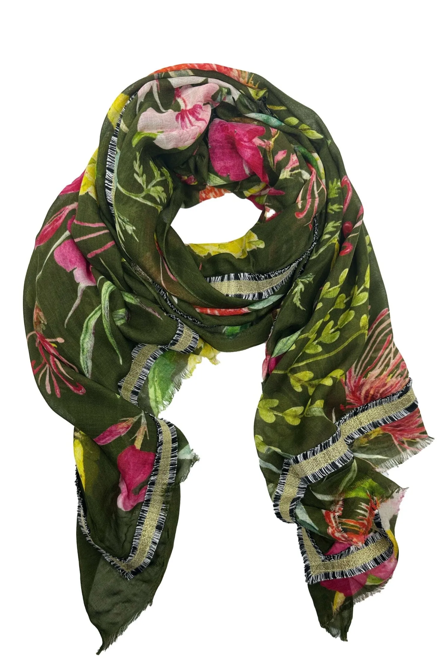 Sale Carolina Rebekah Floral Modal Scarf Olive