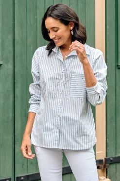 Cheap Carolina Renata Blue Striped Collared Shirt