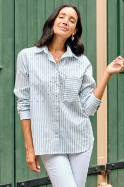 Cheap Carolina Renata Blue Striped Collared Shirt