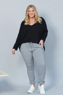 Cheap Carolina Rhinestone Side Stripe Crinkle Jogger Grey