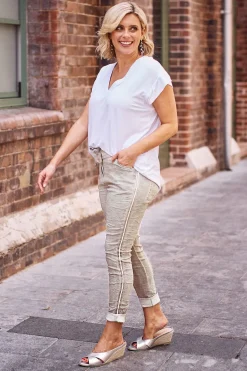 Sale Carolina Rhinestone Side Stripe Crinkle Jogger Sand