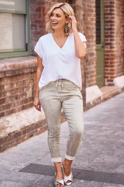 Sale Carolina Rhinestone Side Stripe Crinkle Jogger Sand