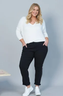 Fashion Carolina Rhinestone Side Stripe Crinkle Jogger Black