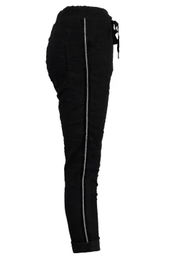 Fashion Carolina Rhinestone Side Stripe Crinkle Jogger Black