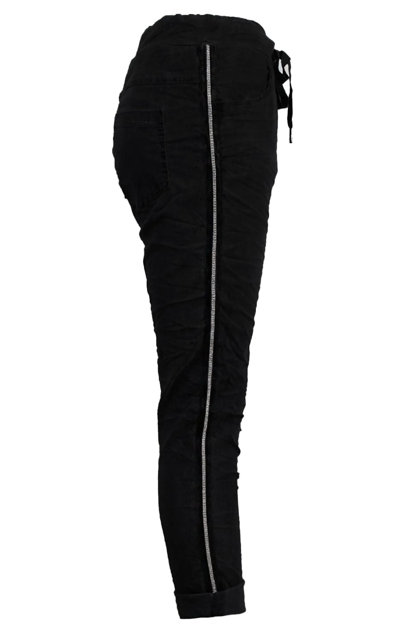 Fashion Carolina Rhinestone Side Stripe Crinkle Jogger Black