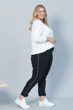 Fashion Carolina Rhinestone Side Stripe Crinkle Jogger Black