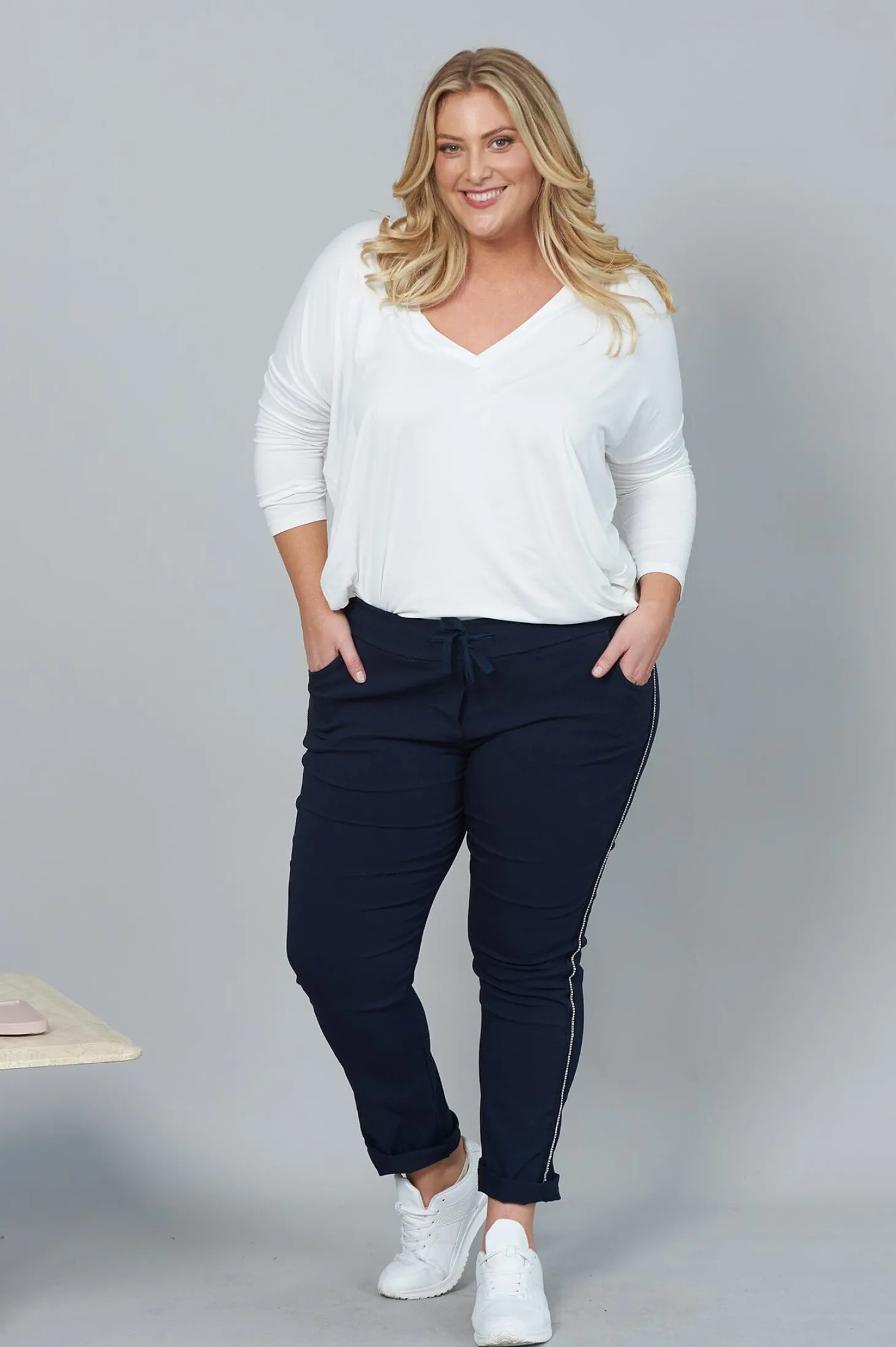 Cheap Carolina Rhinestone Side Stripe Crinkle Jogger Navy