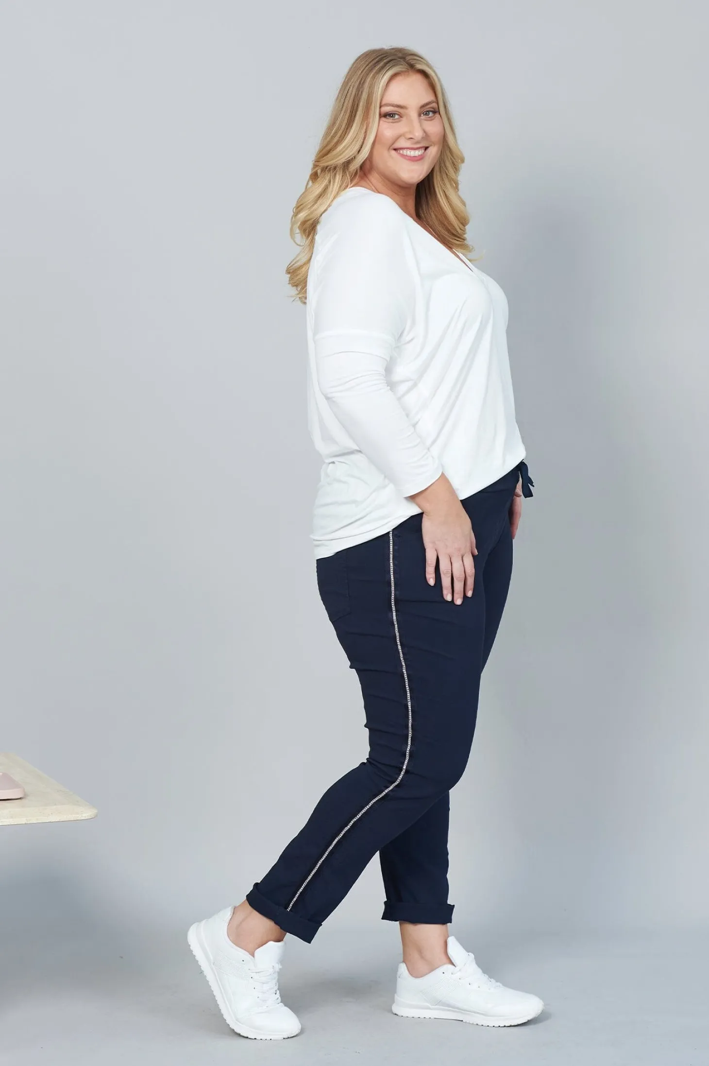 Cheap Carolina Rhinestone Side Stripe Crinkle Jogger Navy