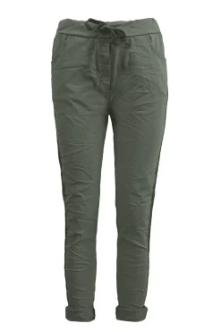 Discount Carolina Rhinestone Side Stripe Crinkle Jogger Olive
