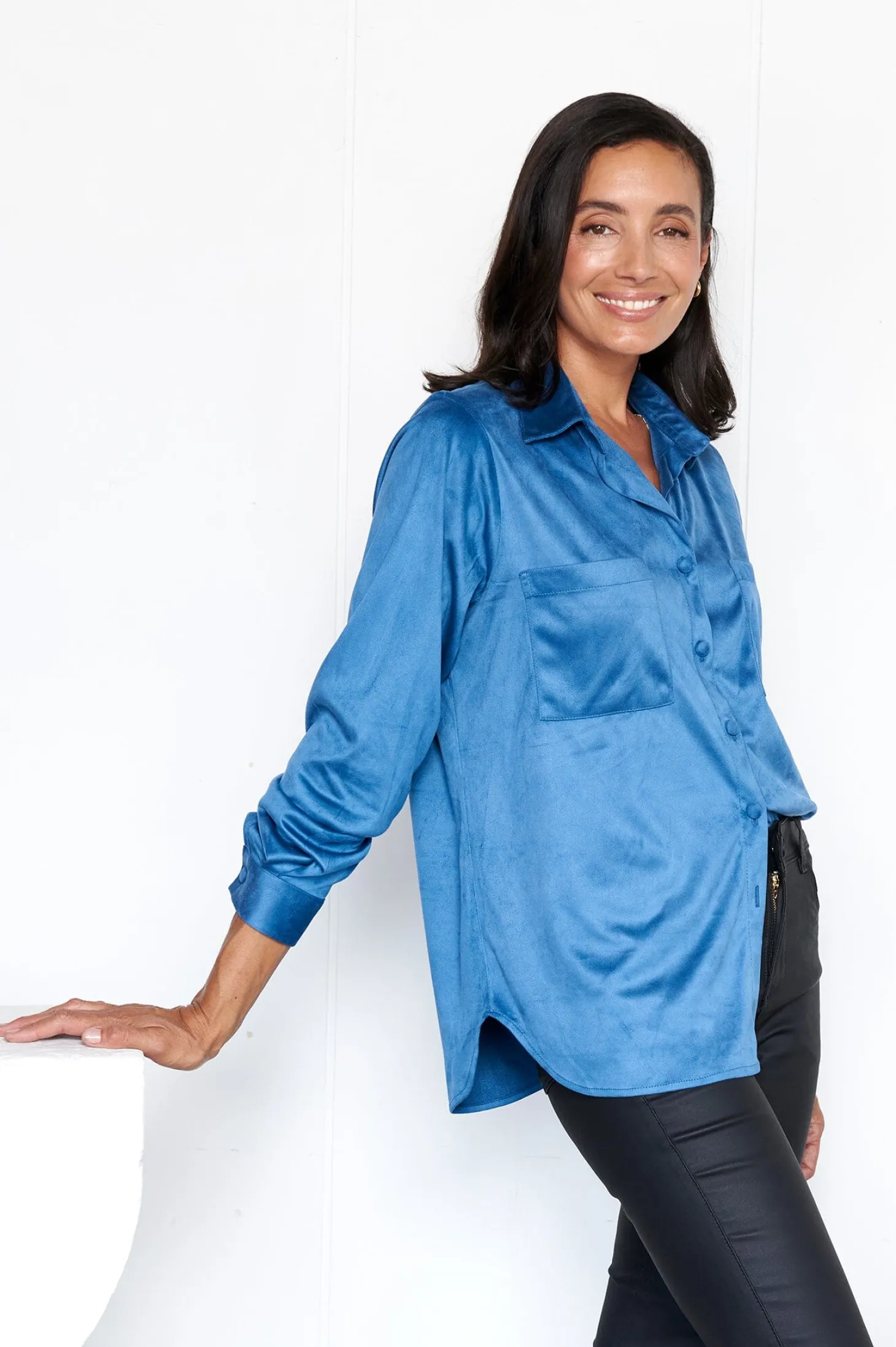 Discount Carolina Rowan Collared Shirt Blue Grey