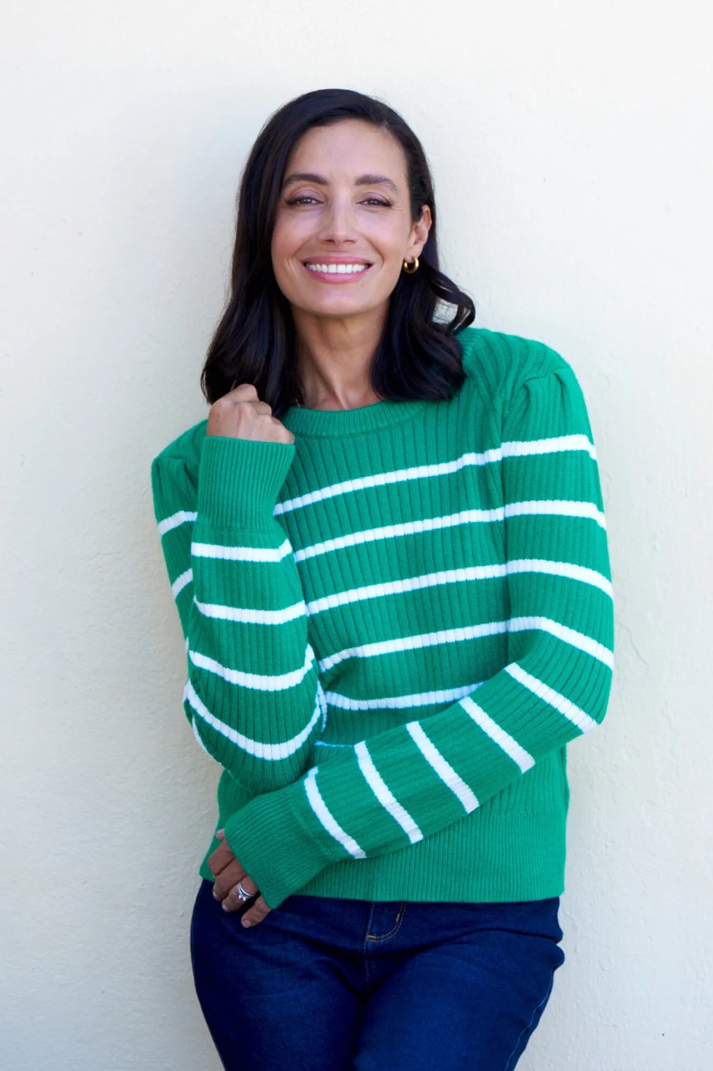 New Carolina Sarah Sweater Emerald and Ivory