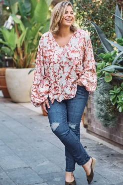 Store Carolina Shannon Floral Long Sleeve Top Rose