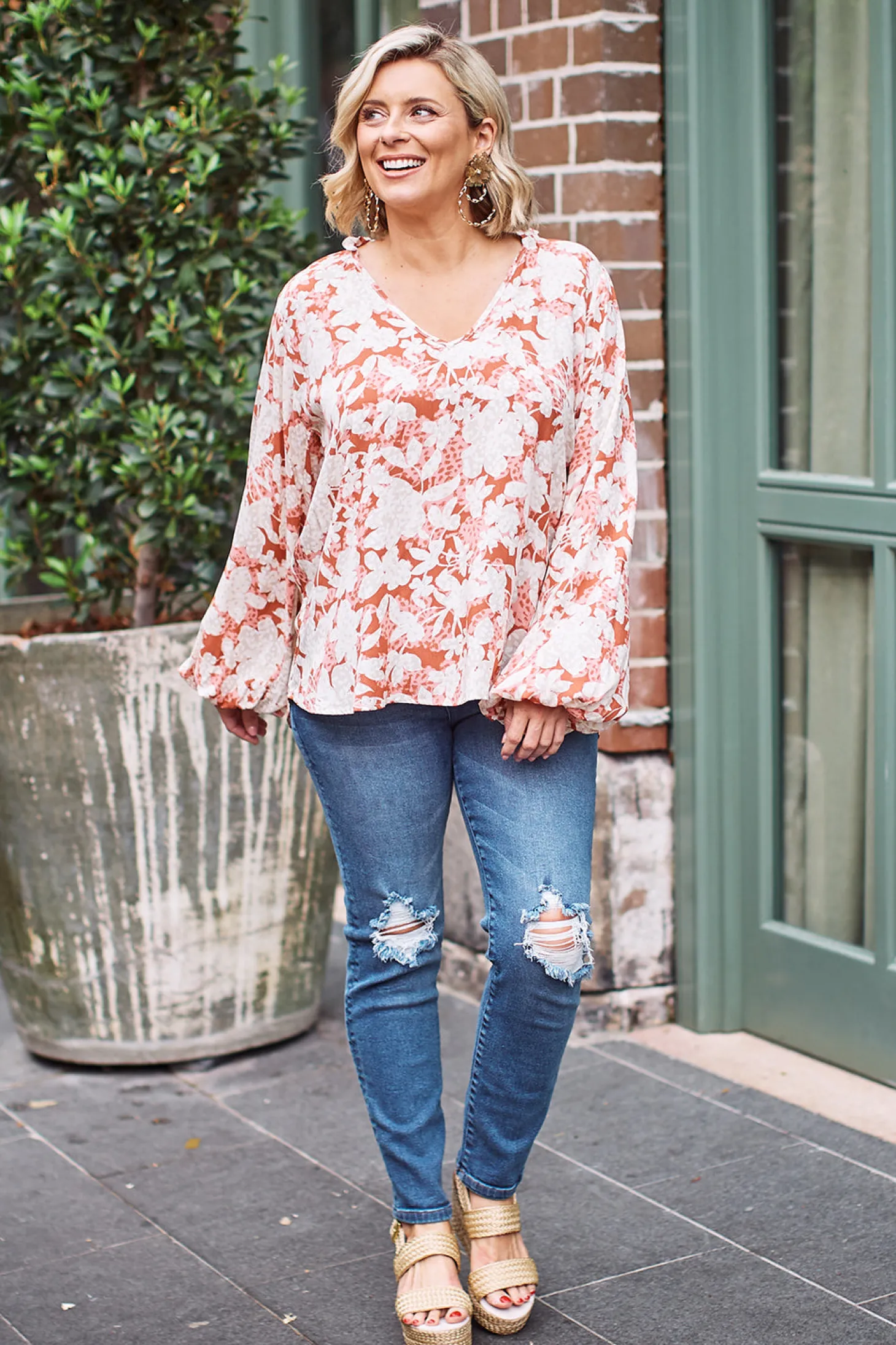 Store Carolina Shannon Floral Long Sleeve Top Rose