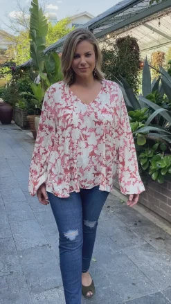 Store Carolina Shannon Floral Long Sleeve Top Rose