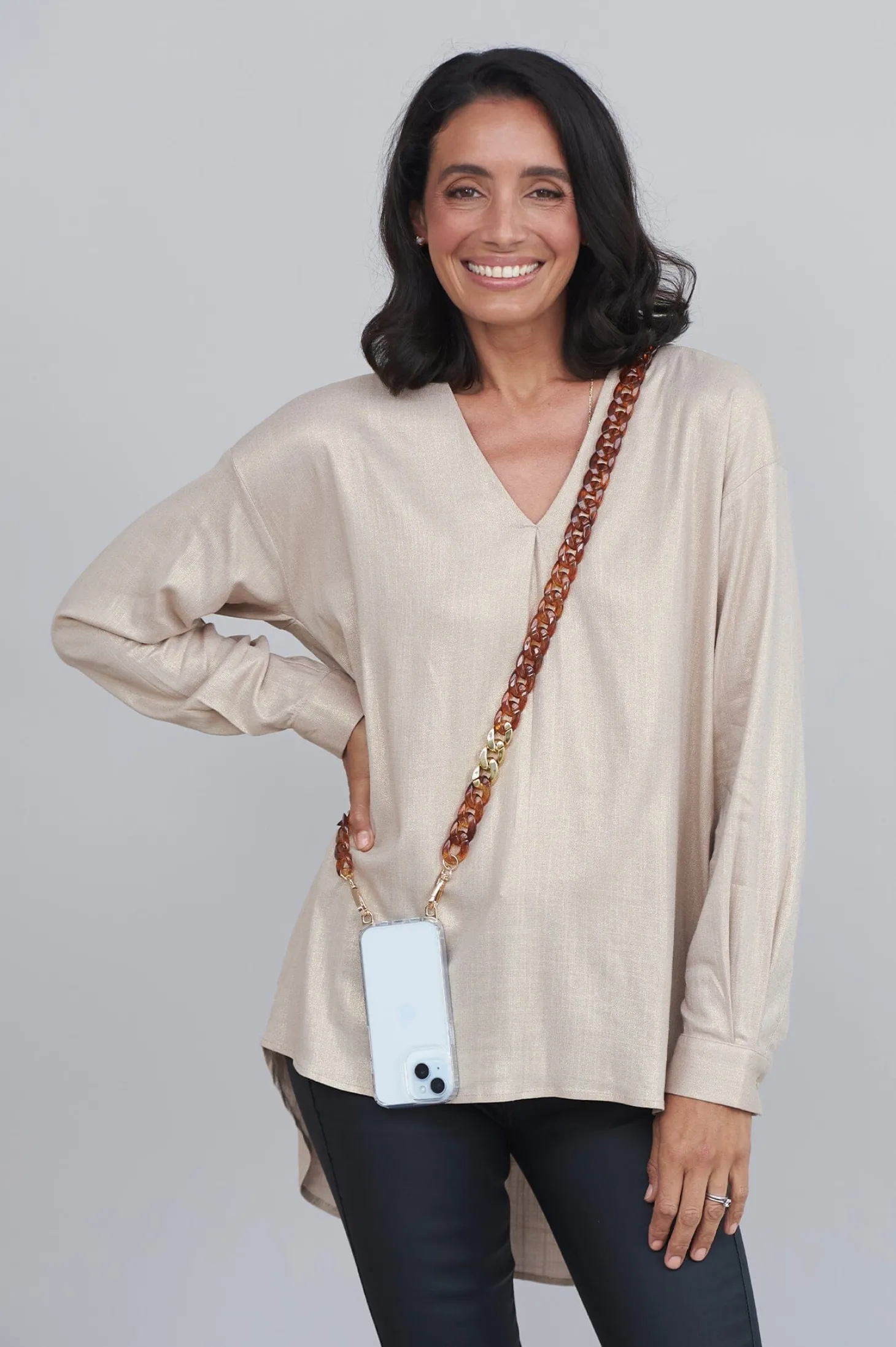 Clearance Carolina Shyla Acrylic Mobile Phone Strap Nude and Tan