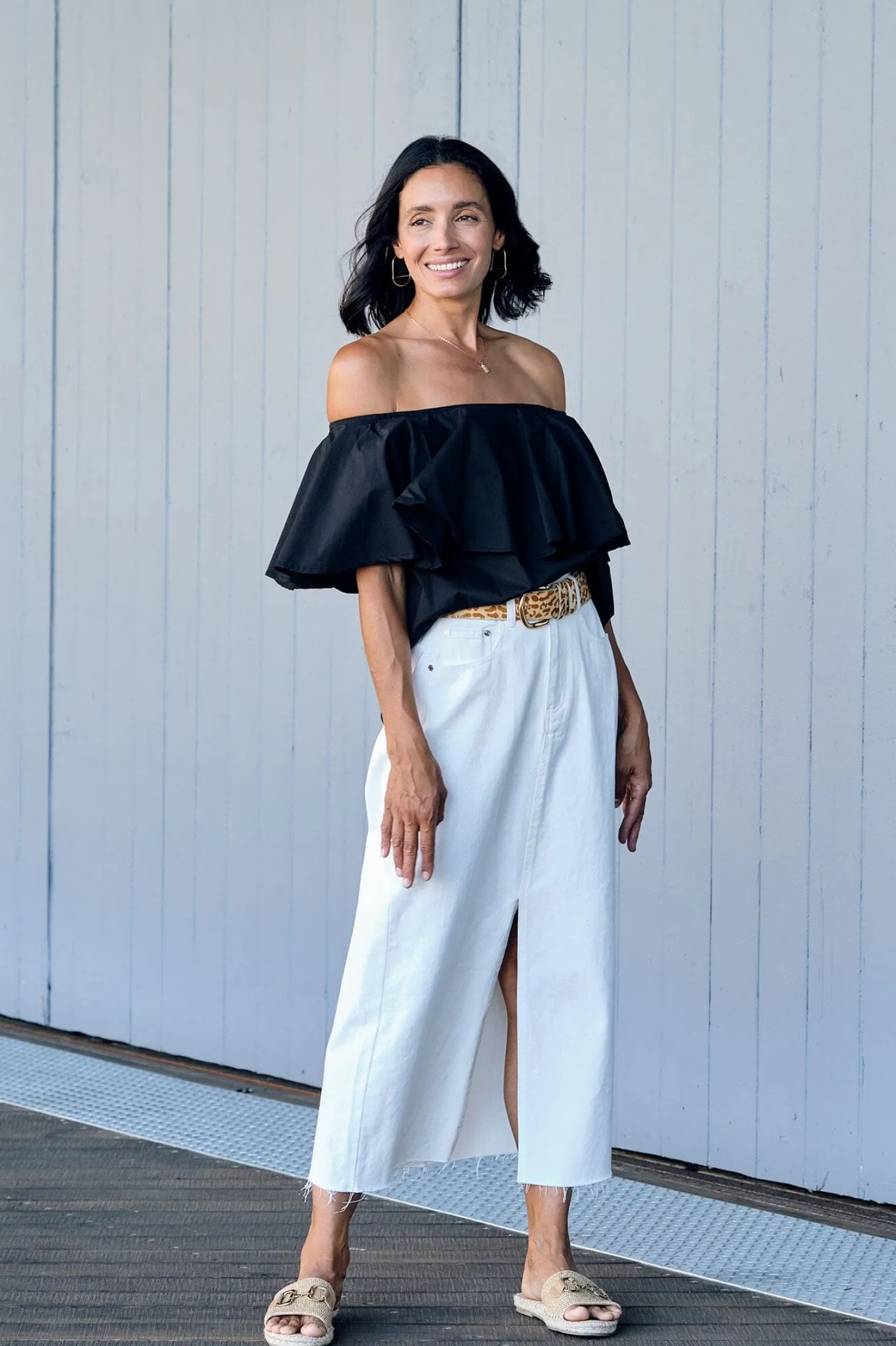 Hot Carolina Sokota Denim Skirt Cream