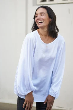 Cheap Carolina Sovana Round Neck Long Sleeve Top White