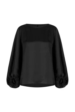 Best Sale Carolina Sovana Round Neck Long Sleeve Top Black