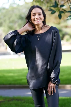 Best Sale Carolina Sovana Round Neck Long Sleeve Top Black