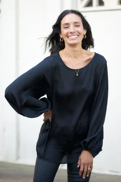 Best Sale Carolina Sovana Round Neck Long Sleeve Top Black