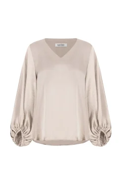 Hot Carolina Sovana V-Neck Long Sleeve Top Almond