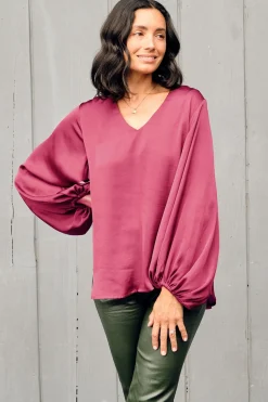 Flash Sale Carolina Sovana V-Neck Long Sleeve Top Burgundy