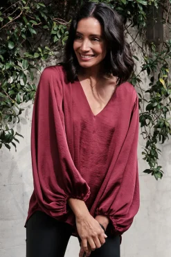 Flash Sale Carolina Sovana V-Neck Long Sleeve Top Burgundy