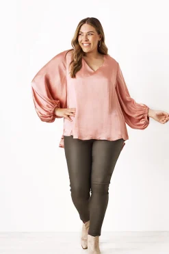 New Carolina Sovana V-neck Long Sleeve Top Rose