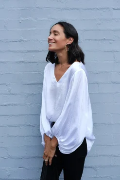 Cheap Carolina Sovana V-neck Long Sleeve Top White