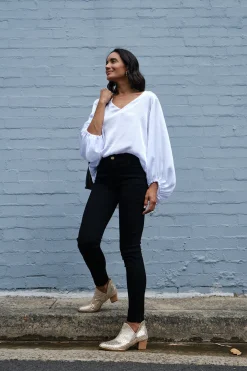 Cheap Carolina Sovana V-neck Long Sleeve Top White