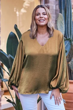 Online Carolina Sovana V-Neck Long Sleeve Top Khaki
