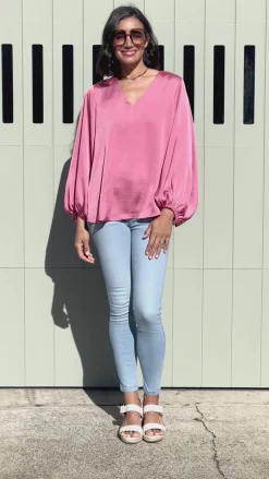 Flash Sale Carolina Sovana V-neck Long Sleeve Top Pink