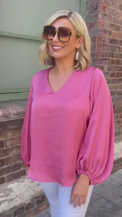 Flash Sale Carolina Sovana V-neck Long Sleeve Top Pink