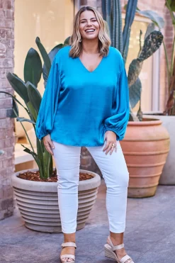 Discount Carolina Sovana V-Neck Long Sleeve Top Capri Blue