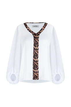 Best Sale Carolina Sovana V-Neck Top White with Animal Trim