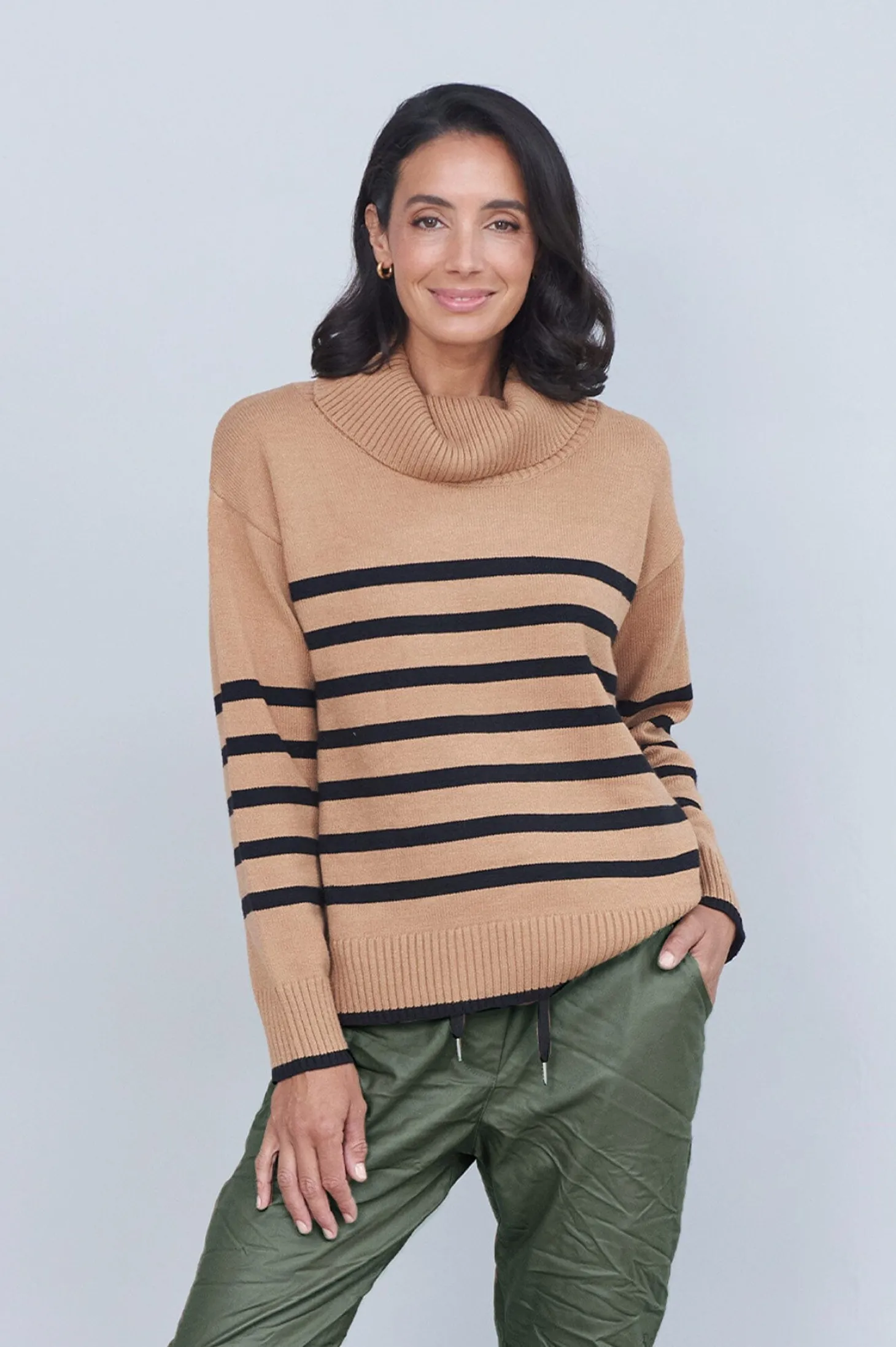 Shop Carolina Tamara Striped Jumper Camel & Black