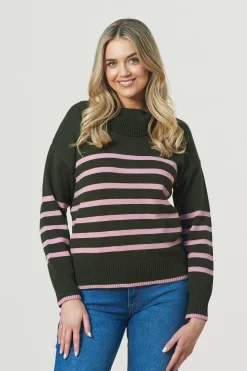 Cheap Carolina Tamara Striped Jumper Forest Green & Blush