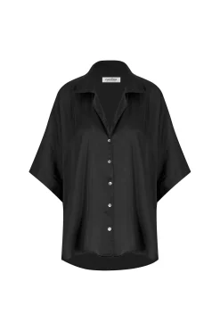 Outlet Carolina Tory Short Sleeve Collared Shirt Black