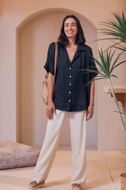 Outlet Carolina Tory Short Sleeve Collared Shirt Black