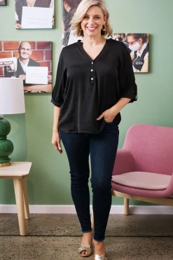 Shop Carolina Tuscany Mid Sleeve Top Black